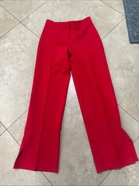 Zara Red Wide-Leg Split Hem Pants